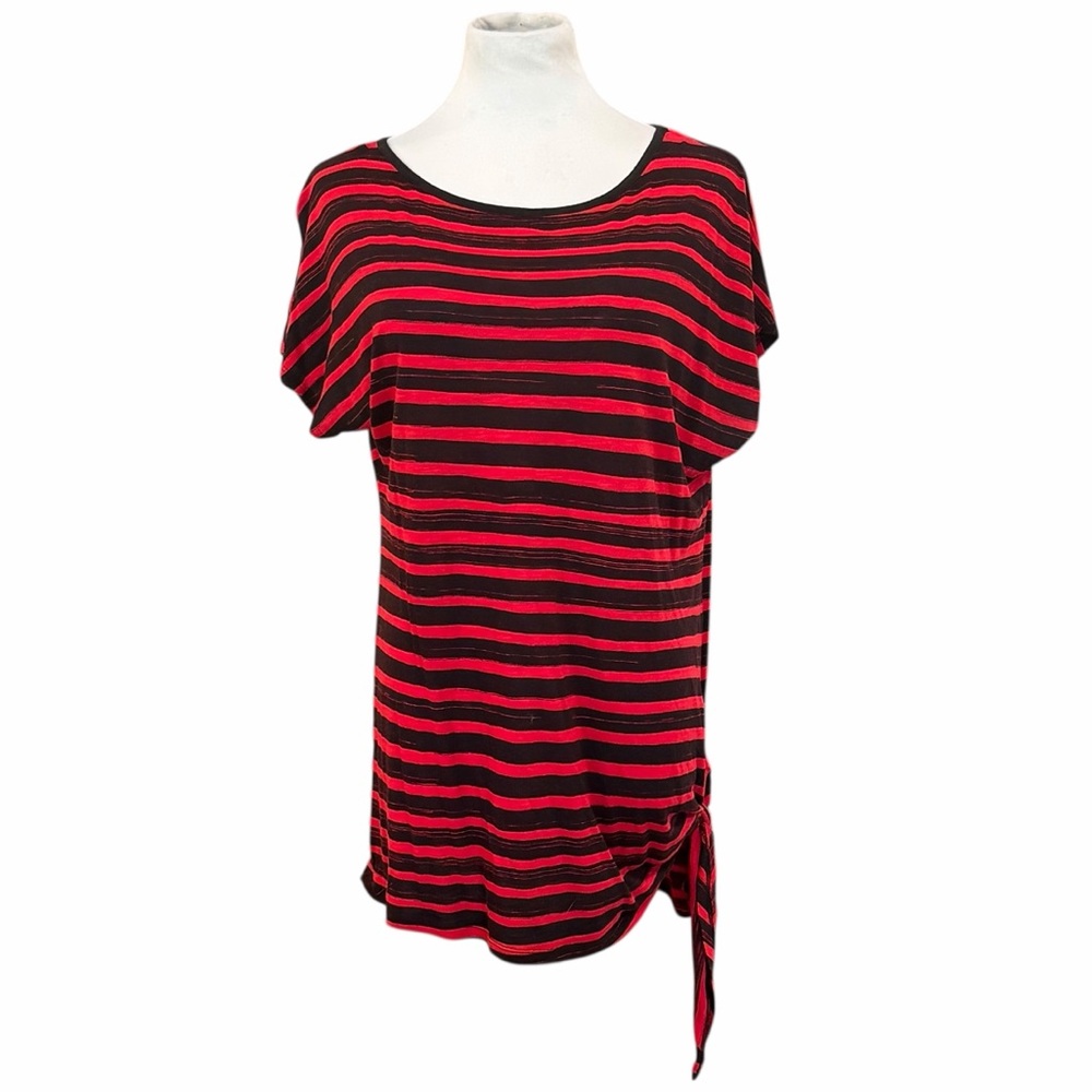 MICHAEL Michael Kors Red & Black Striped Side Tie Tee - Size Small